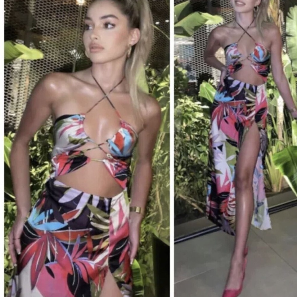 Zara Tropical  Print Cut Out Dress Bloggers